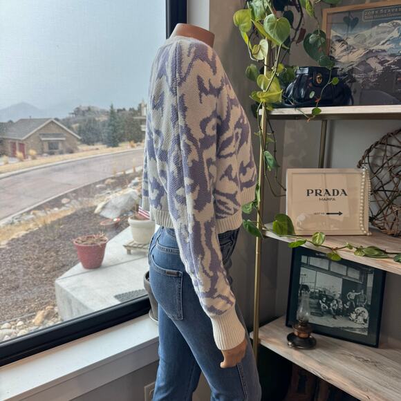 Arizona Jean Co. Purple & Ivory Knit Cropped Button Front Cardigan, Medium - Picture 8 of 11